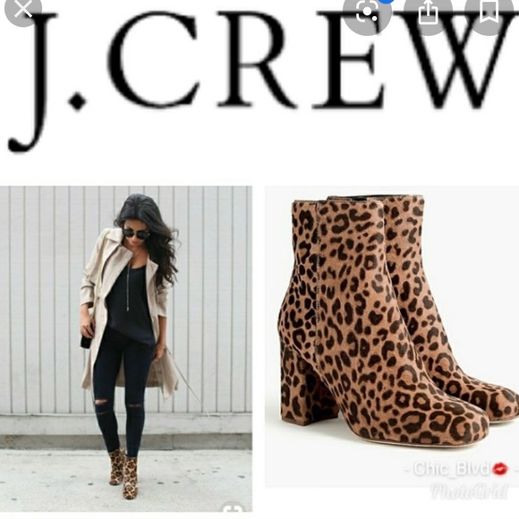 J crew leopard calf hair leather booties